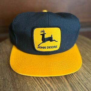 Vintage John Deere Black and Yellow K-Products SnapBack Hat/Cap RARE